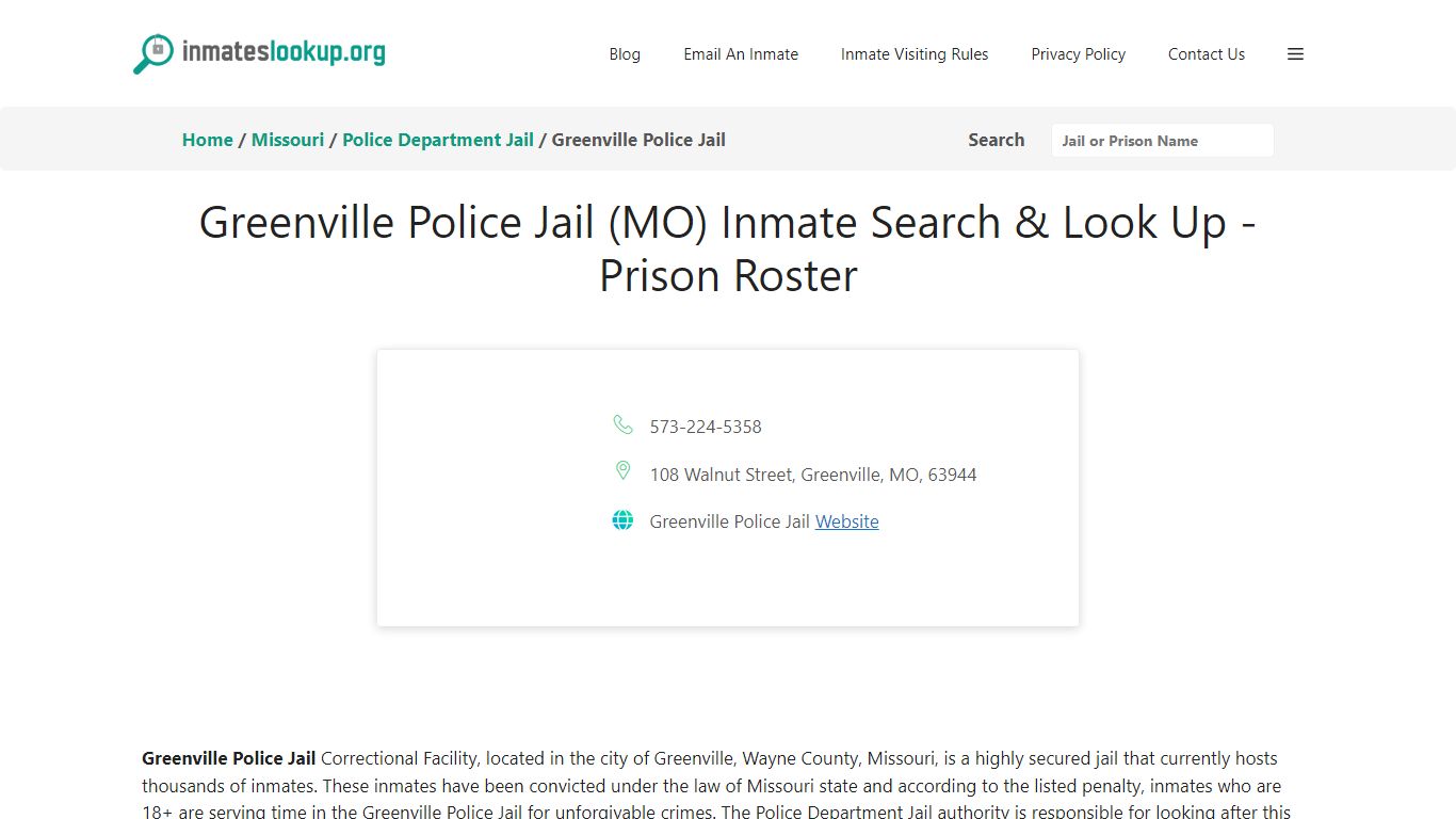 Greenville Police Jail (MO) Inmate Search & Look Up - Prison Roster